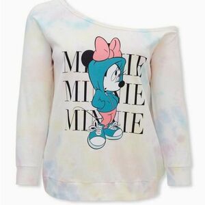 Torrid Minnie Mouse Pastel Rainbow Tie Dye Terry Off-Shoulder Sweatshirt Size 4